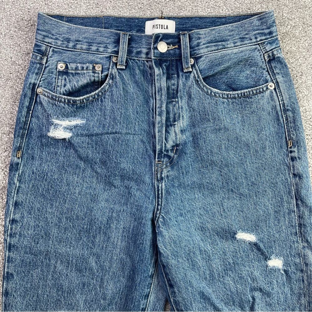 Pistola Distressed Straight Leg Jeans Womens 27 Button Fly Cropped Denim - Picture 2 of 14